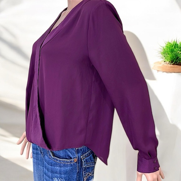 Banana Republic Long Sleeves Pieced Wrap Elderberry Glo Blouse - Picture 10 of 16